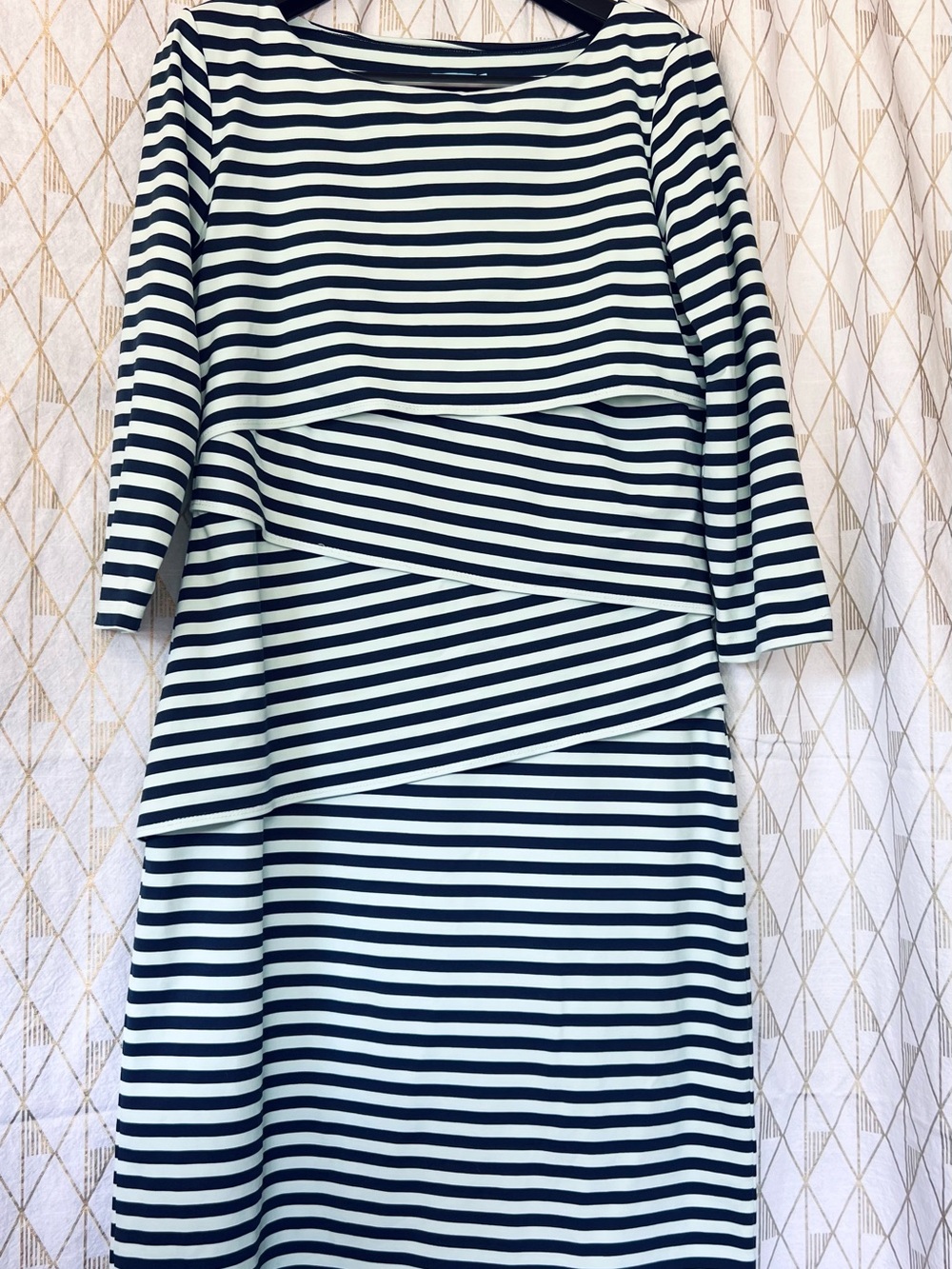 J. McLaughlin Navy and Light Blue Striped Layered Knee Length Dress